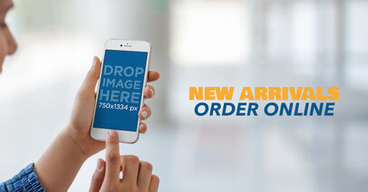 Facebook Ad - Girl Using an iPhone 6 Near Glass Doors a16552